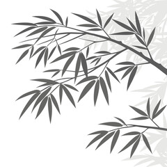 Stylized dark gray bamboo branches and leaves with subtle lighter gray shadows on a clean white background