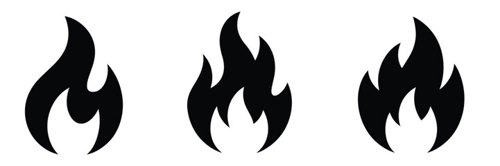 Fire icon collection featuring multiple flame shapes in flat style,