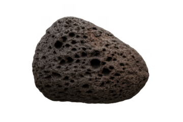 Volcanic lava rock with porous texture on transparent background