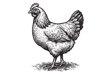 Chicken Poultry Farm Animal Engraving Vector Illustration