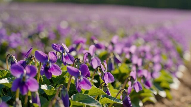 Vibrant purple violets in bloom
