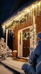 Welcoming Christmas Front Porch at Night