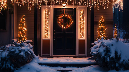 Welcoming Christmas Front Porch at Night