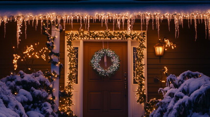 Welcoming Christmas Front Porch at Night