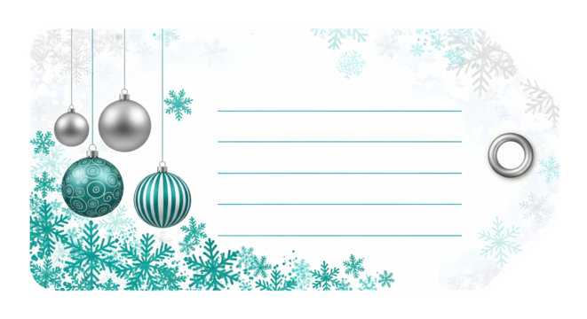 Winter holiday gift tag with christmas ornaments and snowflakes for your message