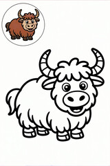 Cute Yak Cartoon Coloring Page for Kids