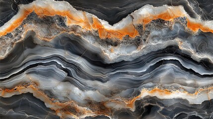 Fototapeta premium Agate - like Stone Texture with Wavy Patterns in Grey, White and Orange for Interior Design