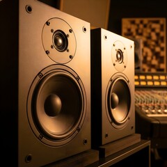 Professional studio monitors for high-fidelity audio mixing and mastering in a modern recording environment