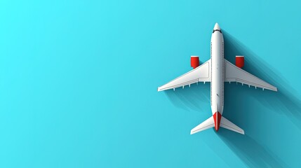 Naklejka premium Top - down View of a Commercial Airplane on a Teal Background