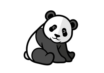 Cute cartoon panda sitting and looking forward, isolated on