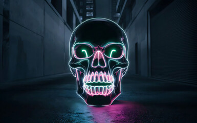 Futuristic Neon-Glowing Skull.