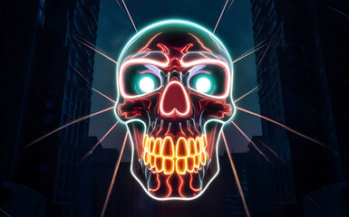 Futuristic Neon-Glowing Skull