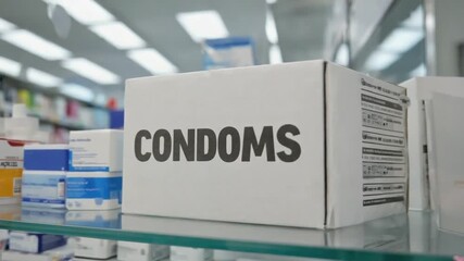 Box of condoms at the pharmacy.	
