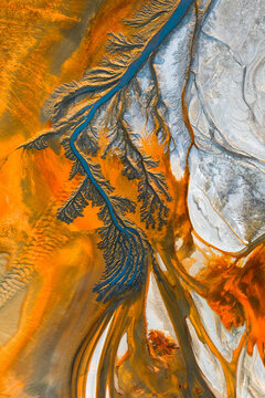 Aerial view of colorful land fractals in Huelva Riotinto