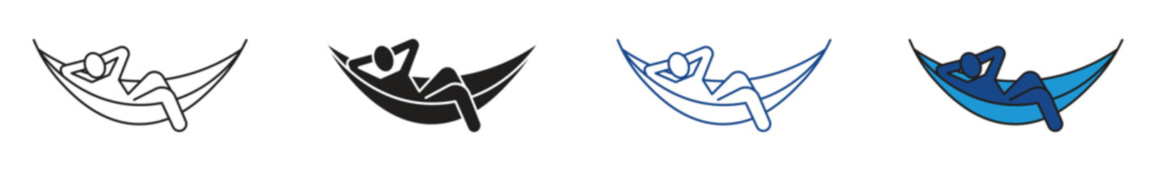 Person relaxing on hammock icon symbol set, vector illustration.