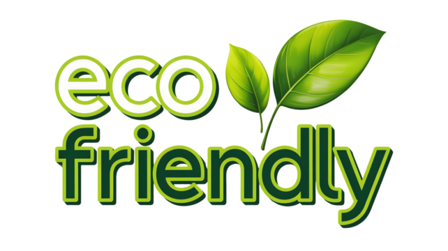 Eco friendly text with green leaves on a black background promoting sustainability and conservation