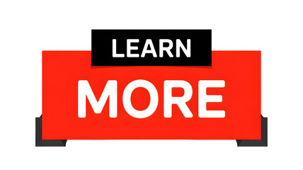 A graphic with the text learn more displayed in white on a red and black background design