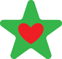 Red heart icon within a bold star symbol graphic design