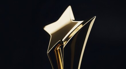Golden star trophy for recognition and achievement against dark background. Shiny golden star statuette symbolizes success, honoring accomplishments.