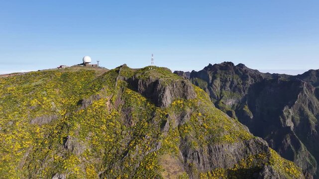 Miradouro do Juncal viewpoint on high-altitude Pico do Areeiro, Madeira. Drone