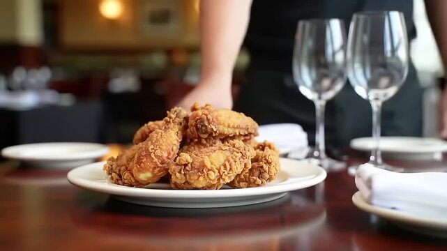 Fried chicken wings served at a restaurant.