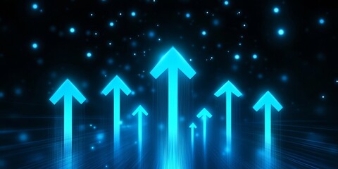 Ascending Data Visualization with Light Streaks and Blue Tones Showing Technological Growth