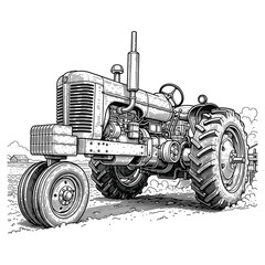 Engraving of Vintage Farm Tractor Engraving