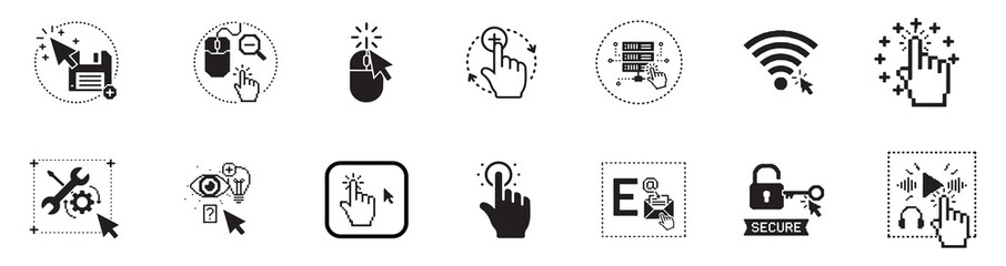 Digital Technology and E-commerce Icon Set. Vector Glyphs for UI UX, Cloud Computing, Interaction, and Business Processes.