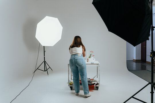 Behind the scenes in a photo studio setup