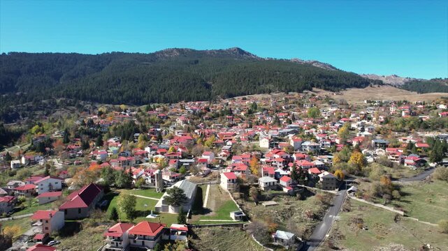 Samarina Historic Village in Grevena Greece, Aerial Panoramic View, Point of Interest Shot