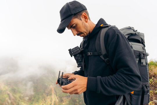 Drone enthusiast on a road trip in Madeira