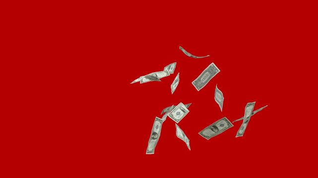 des jets de billets de banque - canal alpha s&eacute;par&eacute; - animation rendu 3D