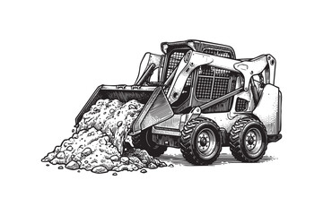 Naklejka premium Skid Steer Loader activity, engraving vector style