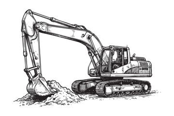 Excavator activities, engraving vector style © trianatio