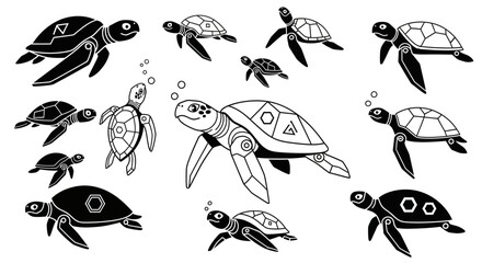 Obraz premium Charming sea turtles swimming together in a whimsical ocean scene, a delightful design perfect for children's projects and marine-themed creativity