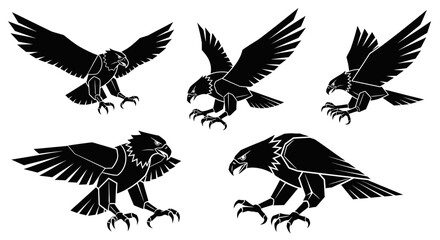 Soaring eagles collection with strong, geometric design for impactful logos or branding projects, symbolizing freedom, power, and sharp vision, originally a scalable design
