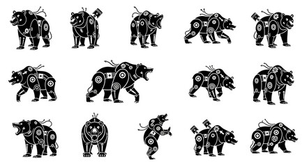 Steampunk bears collection showcases detailed mechanical designs, perfect for unique branding and creative projects requiring a touch of whimsical engineering