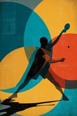 Fototapeta premium Table tennis poster. Ping pong wallpaper. Silhouette of a Ping pong player on abstract background