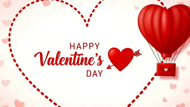 Happy valentine day greeting with hot air balloon and heart