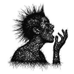 An abstract illustration captures the raw, intense emotion of a person screaming, their form rendered with chaotic, spiky lines conveying distress and frustration.