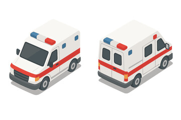 Emergency medical service ambulance vehicle in two isometric views on white background © Andrei