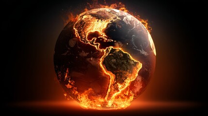 Earth slowly burning with pollution over North, Central, and South America, environmental disaster, climate change, smog and smoke, ecological crisis, natural disaster, global warming