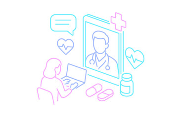 Telemedicine consultation between a doctor and patient using a laptop for remote healthcare