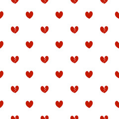 Seamless vector pattern featuring alternating whole and broken grunge-style hearts in red, creating a minimalist yet emotionally dualistic digital paper or print.