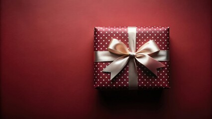 A single elegantly wrapped gift box with a delicate bow, presented on a rich burgundy background, perfect for celebratory occasions