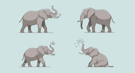 Fototapeta premium Elephant actions set, playful animals, four poses
