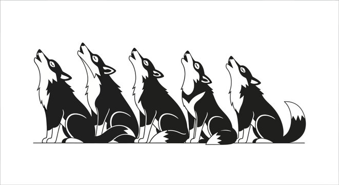 Howling wolves group silhouette with transparent background