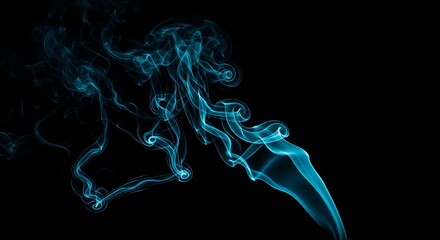 Wispy blue teal smoke trails creating ethereal abstract patterns and flowing movement against a minimalist background