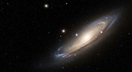 Naklejka premium Spiral galaxy shining brightly in the vast expanse of the distant cosmos, surrounded by countless sparkling stars.