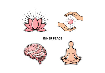 Inner Peace and Mindfulness Icons Representing Mental Wellbeing.